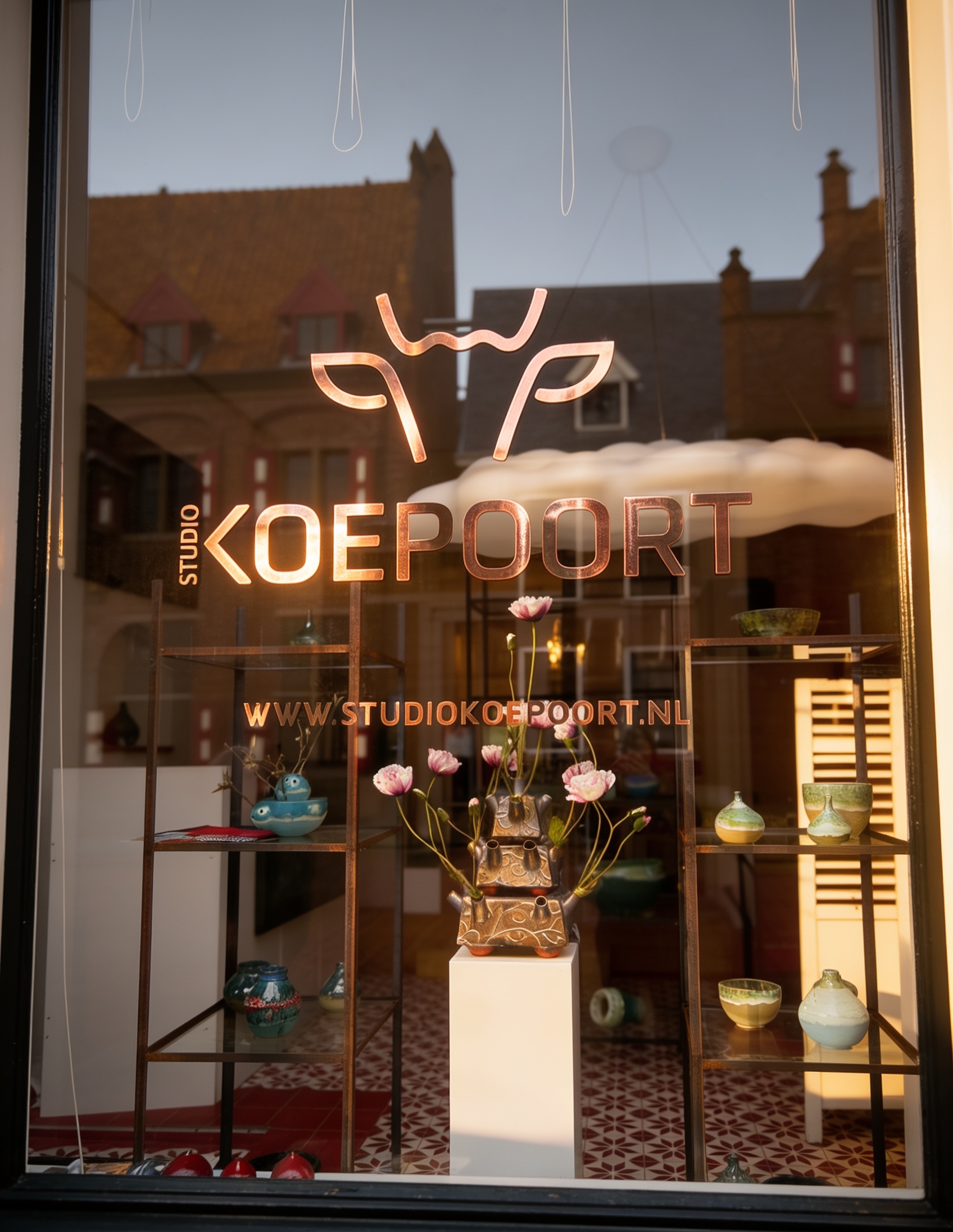 Raambelettering in koperfolie Studio Koepoort Raambelettering in koperfolie Studio Koepoort