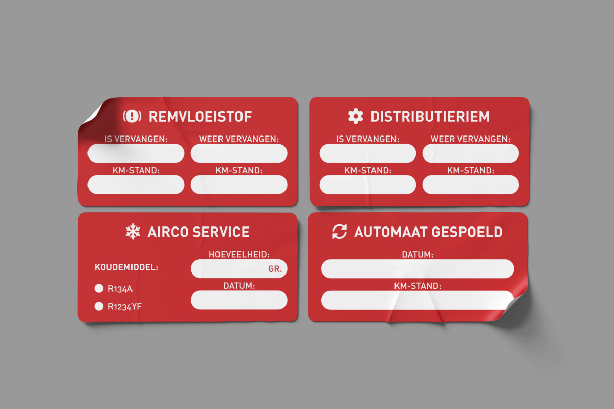 Onderhoudsstickers Garage Scholten Vier onderhoudsstickers op maat ontworpen voor Garage Scholten in Doetinchem