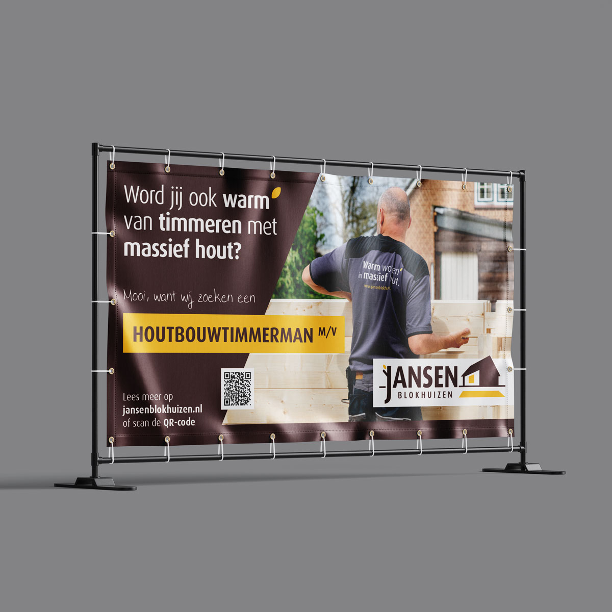 Bouwhekdoek vacature houtbouwtimmerman Jansen Blokhuizen Bouwhekdoek met wervingstekst voor houtbouwtimmerman, Jansen Blokhuizen