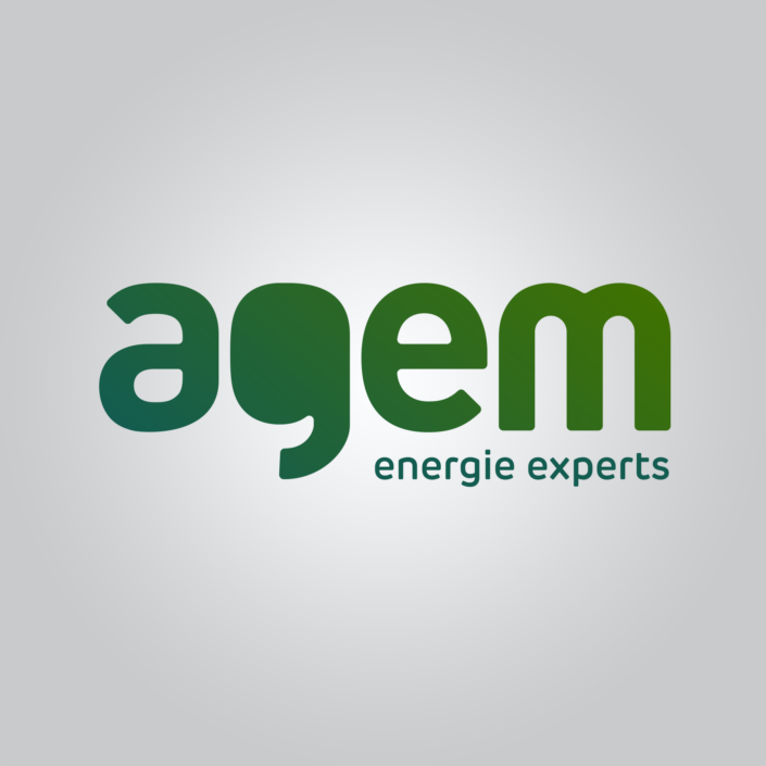 Het strakke, vernieuwde logo van Agem Energie Experts na de merkrestyling van 2026, met een heldere positionering en modern kleurgebruik.