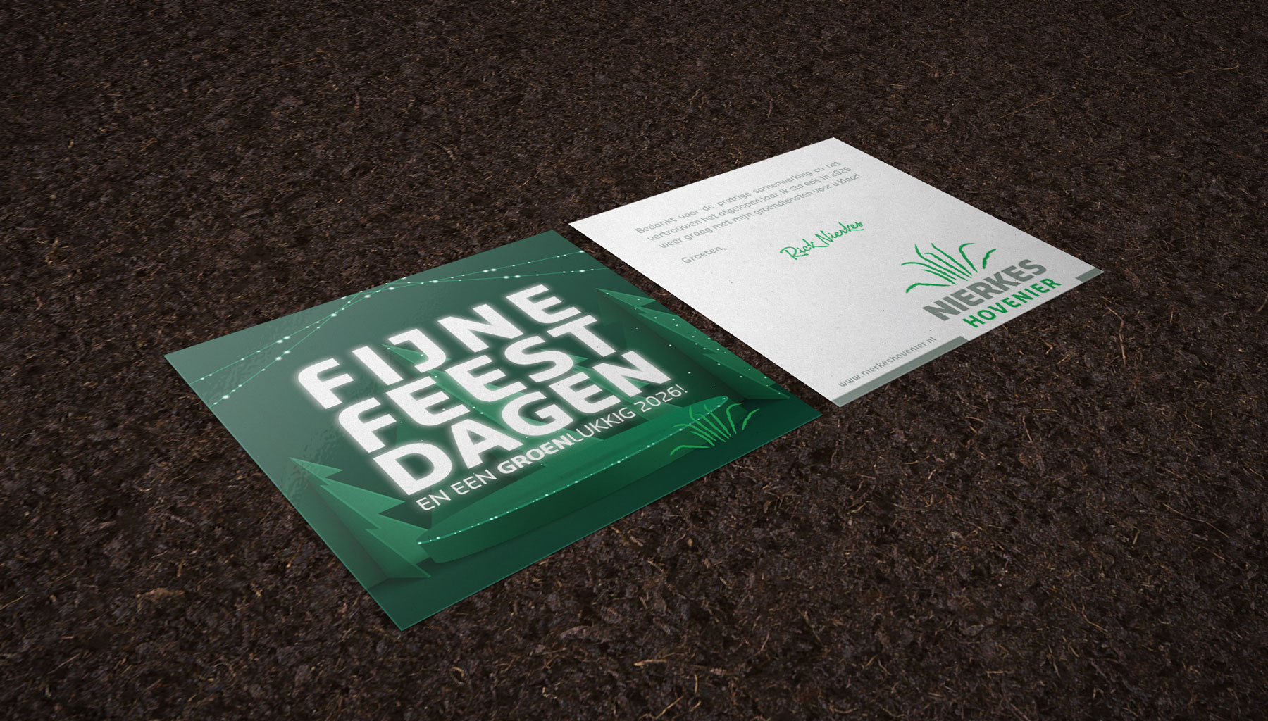 kerstkaart Nierkes Hovenier 2025/2026 op metallic papier