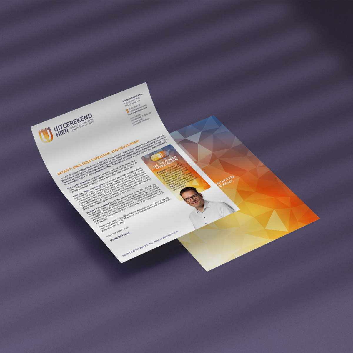 Introductiebrief Uitgerekend Hier - naamswijziging campagne met webcam cover Introductiebrief van Uitgerekend Hier voor de aankondiging van de naamswijziging, inclusief webcam cover als give-away