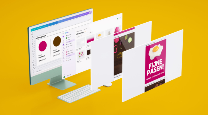 Ingerichte Canva-omgeving met huisstijlkleuren en social media templates voor lunchroom Le Petit Pain