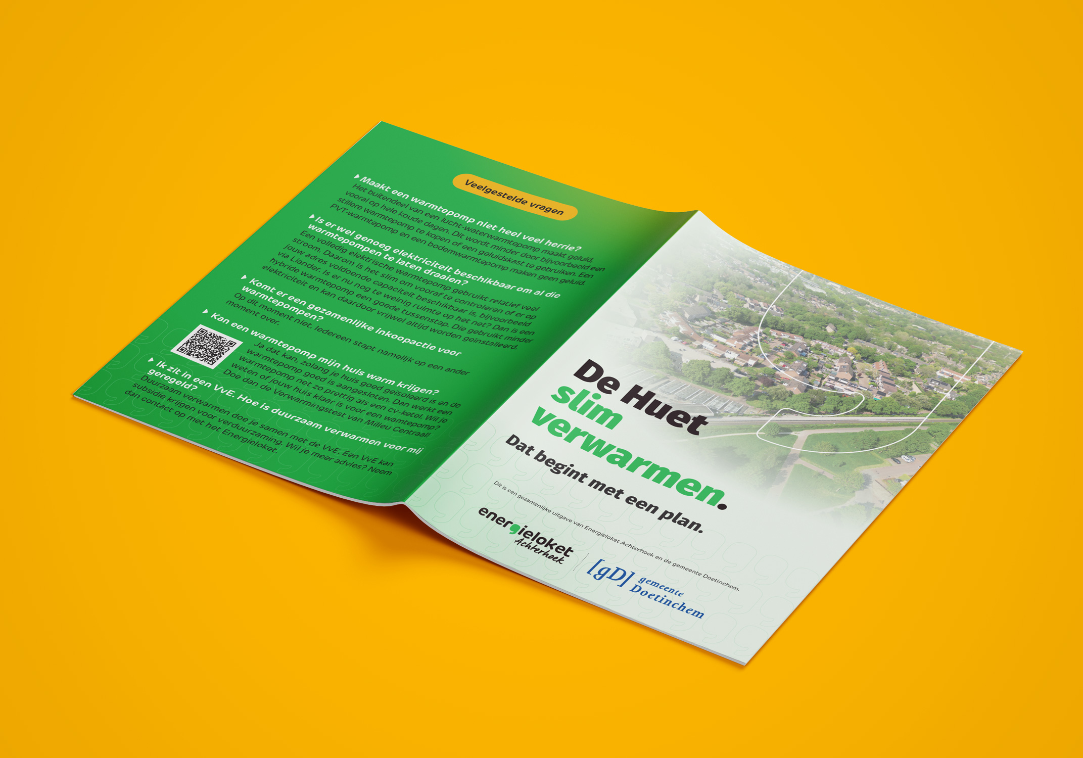 Buitenzijde van de brochure over duurzaam verwarmen voor wijk De Huet in Doetinchem