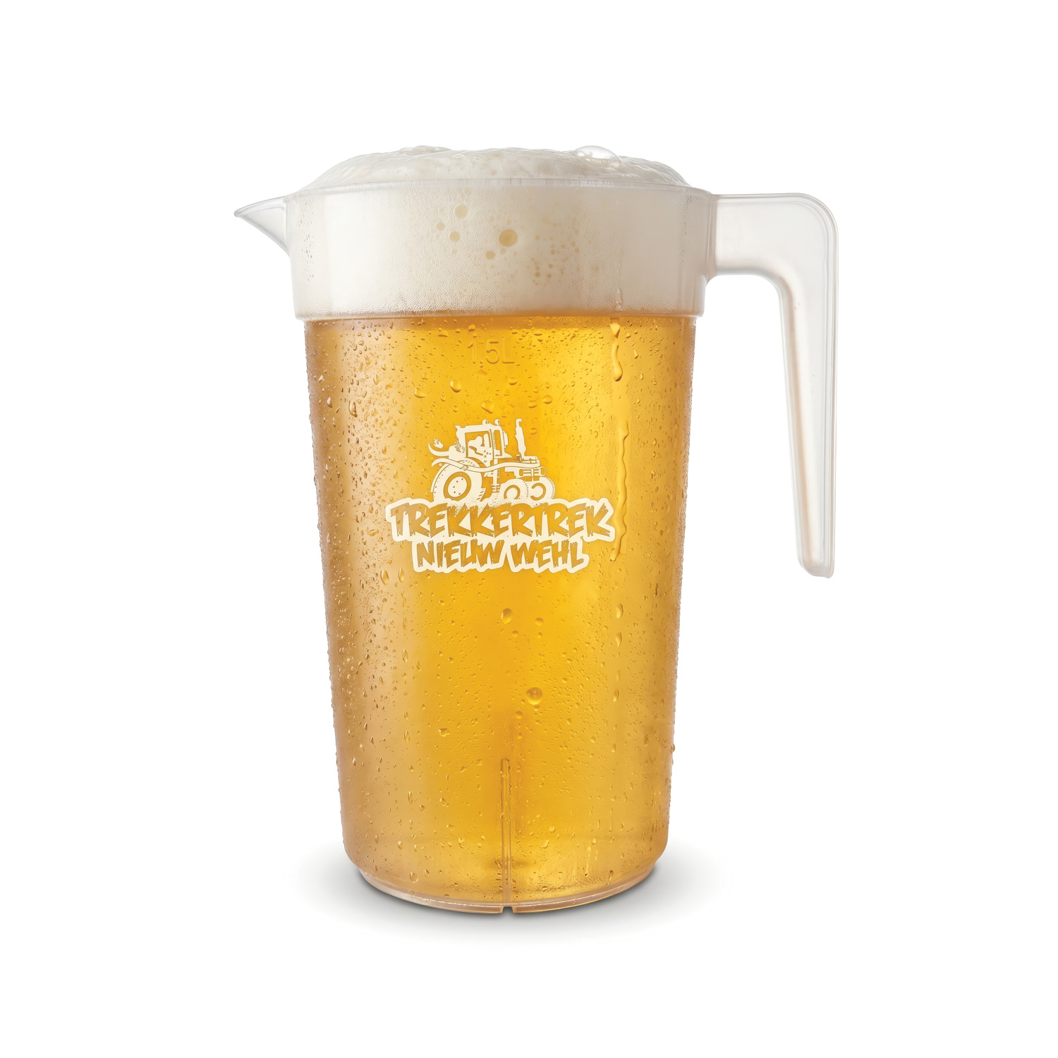 Bierpitcher met logo, gevuld met bier