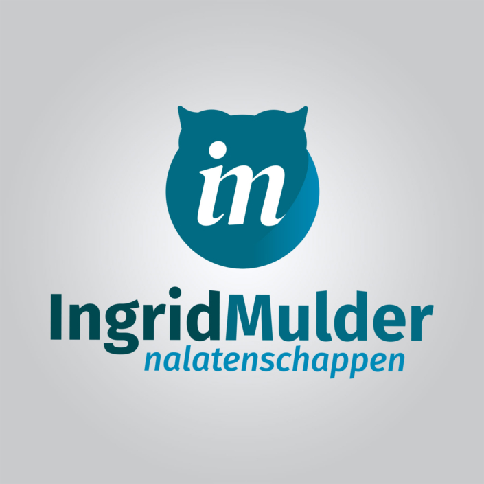 Staand logo van Ingrid Mulder Nalatenschappen met beeldmerk boven het woordmerk