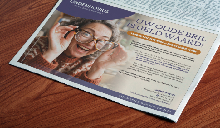 Opticiens inruilactie oude bril advertentie Krantenadvertentie inruilactie opticien Lindenhovius oude bril
